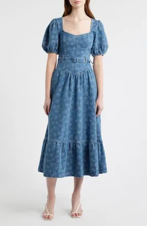 ZOE AND CLAIRE Jacquard Denim Belted Midi Dress at Nordstrom, Size X-Large