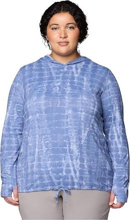 Mountain Hardwear Plus Size Crater Laketm Long Sleeve Hoodie Womens Clothing Best Coast Blue Prismatic Print : 1X, Polyester/Elastane