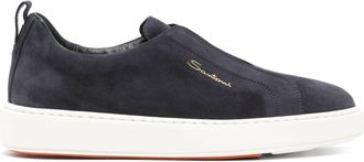 Santoni Victory slip-on sneakers - men - Calf Suede/Calf Leather/Rubber - 10 1/2 - Blue