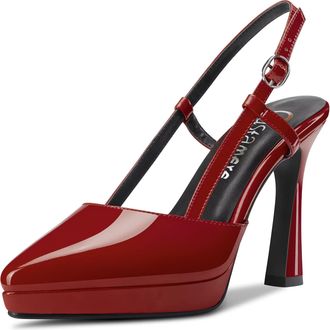 Castamere Women High Stiletto Platform Heel Pointed Toe Slingback Slip-on Pumps Court Shoe Wedding Dress 10 CM Heels Burgundy Wine Red 3.5 UK