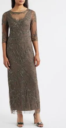 Pisarro Nights Sequin Illusion Gown in Aluminum at Nordstrom Rack, Size 10