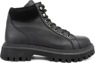 Sergio Moretti Casual Zwarte Enkellaarsjes - Dames - Veterlaarzen - Zwart - 41 EU - Leer - Schoenen