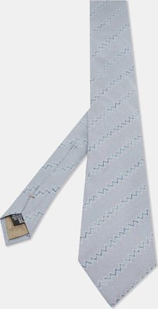 Giorgio Armani Blue Zig Zag Pattern Jacquard Silk Tie