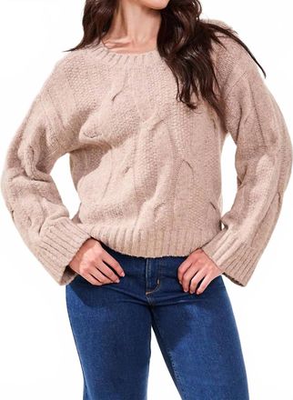 Tribal Cable Knit Textured Crewneck Sweater In Almond Latte
