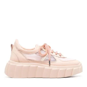 AGL Pink Blondie Grid Leather Mesh Wedge Sneakers