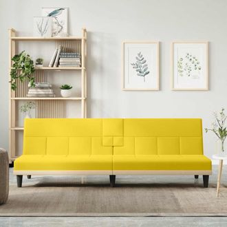 vidaXL Sof&aacute; Cama Con Portavasos Tela Amarillo Claro Vidaxl