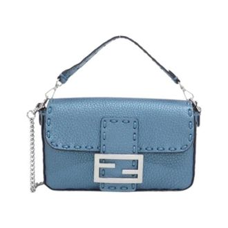 Fendi Pre-owned Selleria Baguette Mini Calf Shoulder Bag - Dames - Pre-owned - Blauw - Maat: ONE Size Leer