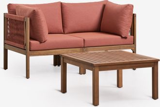 Sklum Conjunto De Jard&iacute;n Con Sof&aacute; Modular De 2 Piezas Con Reposabrazos Y Mesa De Centro En Madera De Acacia Branson Sklum