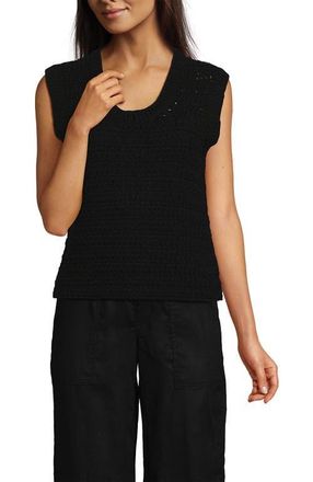 Lands End Blend Texture U Neck Vest Sweater in Black at Nordstrom, Size X-Large