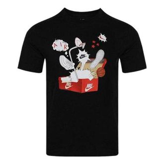 Nike Mens Nike Cartoon Shoes Box Logo Printing Round Neck Sports Short Sleeve Black T-Shirt DH0016-010