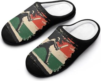 Generic Cricket Bat Player Mens Slippers Slip On Comfortable Fleece Cotton House Shoes Winter