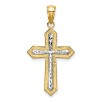 Diamond2Deal 10k Yellow Gold Rhodium Diamond-Cut Cross Pendant