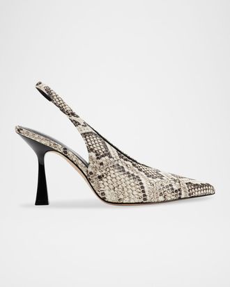 Marc Fisher Esther Snake-Printed Leather Slingback Pumps