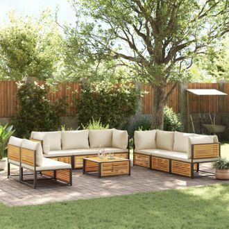 vidaXL Set De Sof&aacute;s De Jard&iacute;n Con Cojines 9 Pzas Madera Maciza Acacia Vidaxl