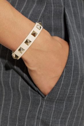 Valentino Garavani Leather Bracelet With Studs, Womens, Beige