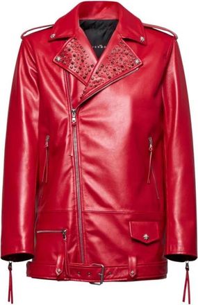 John Richmond Bikerjack met versierde revers en asymmetrische rits - Heren - Leren en Su&egrave;de Jassen - Rood - S - Leer - Jassen