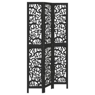 Berkfield Home Room Divider 3 Panels Black Solid Wood Paulownia