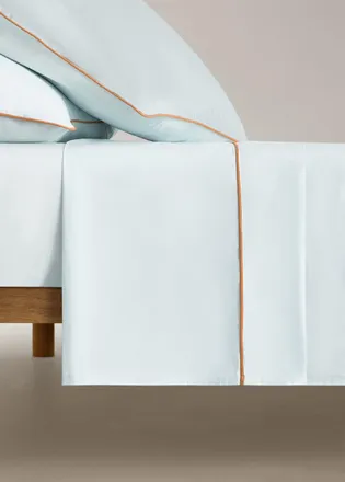 Mango Lenzuolo superiore per bambini in cotone percalle con bordo a contrasto per letto singolo da 90 cm verde acqua - Home - Letto 90 cm - MANGO HOME