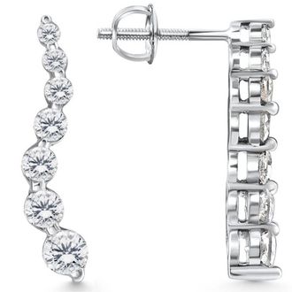 Pompeii3 1Ct Natural Diamond Journey Earrings 7-Stone 14k Gold 1 Tall Screw Back Studs