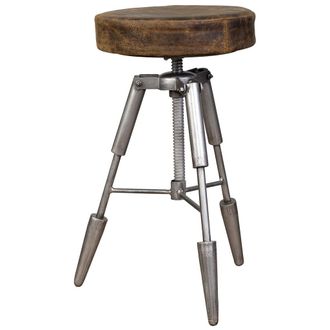 Wanderlust Deco Taburete De Metal Y Piel Marr&oacute;n 39x39x55