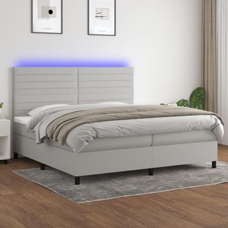 vidaXL Vidaxl - Cama Box Spring Con Colch&oacute;n Tela Y Led Gris Claro 200x200 Cm