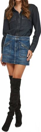 Hidden Jeans Denim With Zipper Pockets Mini Skirt In Dark Wash