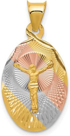 Diamond2Deal 14k Yellow Gold Rose White Rhodium Diamond-Cut Corpus Oval Pendant