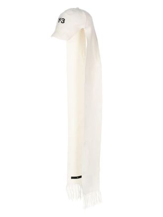 Yohji Yamamoto logo-print scarf cap - unisex - Wool/Polyamide - L/XL - White