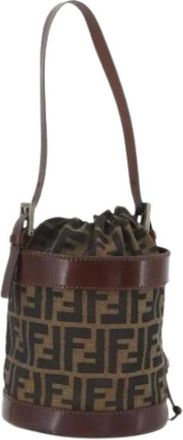 Fendi Pre-owned Bucket Bags, female, Brown, Size: ONE SIZE Pre-owned Vintage Zucca Canvas Bucket Bag