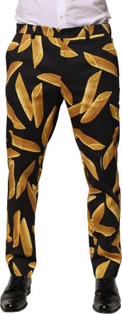 Dolce & Gabbana Mens Pasta Print Silk Trousers - Black - Size EU 52 (Mens)