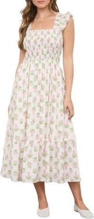 Blu Pepper Floral Tile Smocked Midi Dress in Pink Multi at Nordstrom Rack, Size Medium
