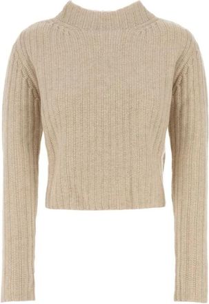 Max Mara Geribbelde trui van wol en kasjmier met hoge hals en lange mouwen - Dames - Ronde hals truien - Wit - M - Wol - Truien & Vesten