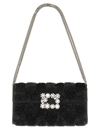 Roger Vivier Womens Efflorescence Clutch Bag Black Viscose Silk Handbags Hand