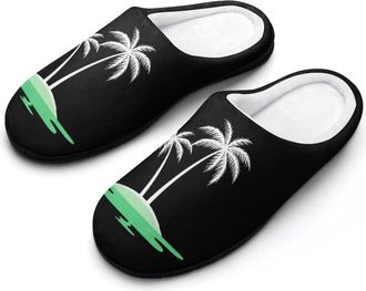 Generic Palm Trees Mens House Slippers Memory Foam Washable Cotton Slip on Home Shoes