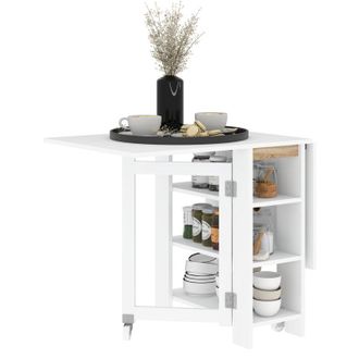 HOMCOM Mesa De Comedor Plegable Mesa De Cocina Plegable Con Alas Abatibles 2 Ruedas Y Estantes Estilo Moderno 120x60x75 Cm