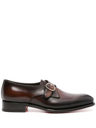 Santoni faded-effect leather monk shoes - men - Calf Leather/Calf Leather/Calf Leather - 8 1/2 - Brown
