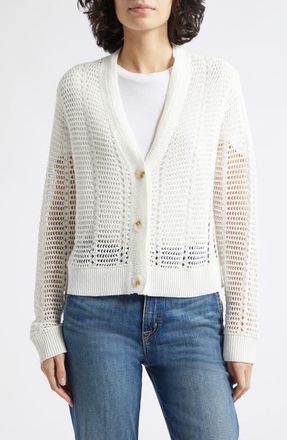 Reiss Star Open Stitch Cotton Blend Cardigan in Ivory at Nordstrom, Size X-Small