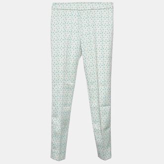 Max Mara Green Floral Jacquard Tapered Leg Trousers