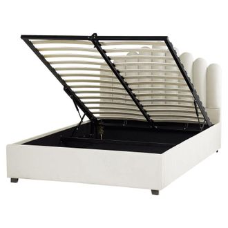 Beliani Beliani - Cama Con Almacenaje De Terciopelo Blanco Negro 140 X 200 Cm Somier Listones Vincennes