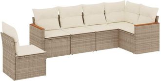 vidaXL Vidaxl - Juego De Sof&aacute;s Jard&iacute;n Con Cojines 6 Pzas Rat&aacute;n Sint&eacute;tico Beige