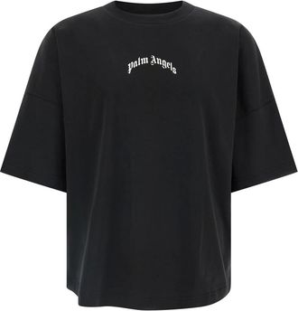 Palm Angels T-Shirts, male, Black, XS, Back Curved Logo T-shirt