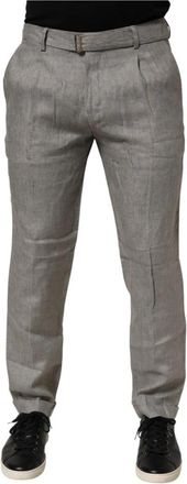 BRIGLIA 1949 Mid Waist Dress Pants - Heren - Straight fit broeken - Grijs - M - Leer - Broeken