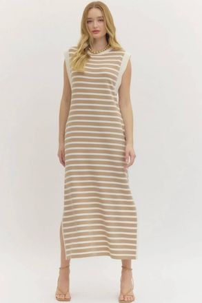 Entro Alice Striped Knit Maxi Dress In Taupe