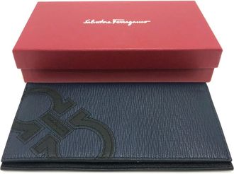 Ferragamo Gancini Navy Leather Long Wallet (Bi-Fold) (Pre-Owned)