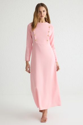 Trendyol Modest Dames Roze Effen Maxi Lang Avond / Dagelijks Skater Modest Jurken