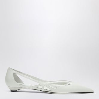 Prada Cut out white brushed leather ballerina