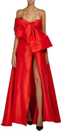 Doris S Doris S, Kleedjes, Dames, Rood, XS, Rode Elegante Lange Jurk met Zijwaartse Split en Voorstrik