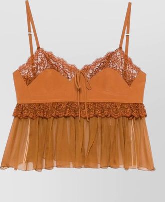 Chlo&eacute; silk lace-trim sweetheart neck sleeveless blouse