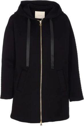 Twinset Jassen, Dames, Zwart, M, Polyester, Capuchon Scuba Jas Stijl 252Tp 2192