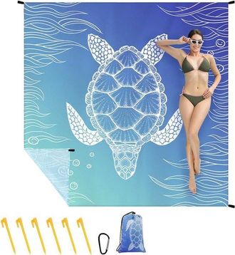 OEM Manta De Playa Grande, Resistente Al Agua Y A La Arena, De 210 X 200 Cm, Para 4-6 Personas - Plegable E Incluye Estacas Para El Suelo